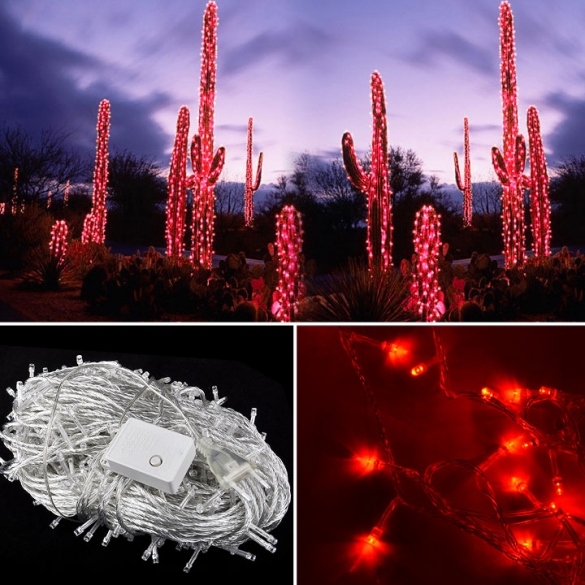 30m 300 Led Red Lights Decorative Christmas Party Festival Twinkle String Lamp Bulb With Tail Plug 220v Eu