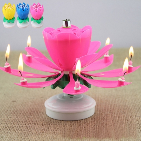 Romantic Musical Flower Rotating Happy Birthday Candle Party Surprise Gift Light