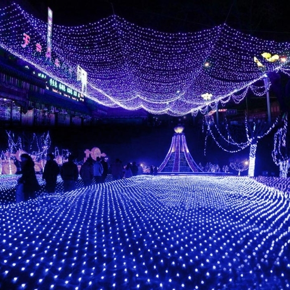 Blue 100 Led Net Mesh Fairy Lights Twinkle Lighting Christmas Wedding Party Us/110v