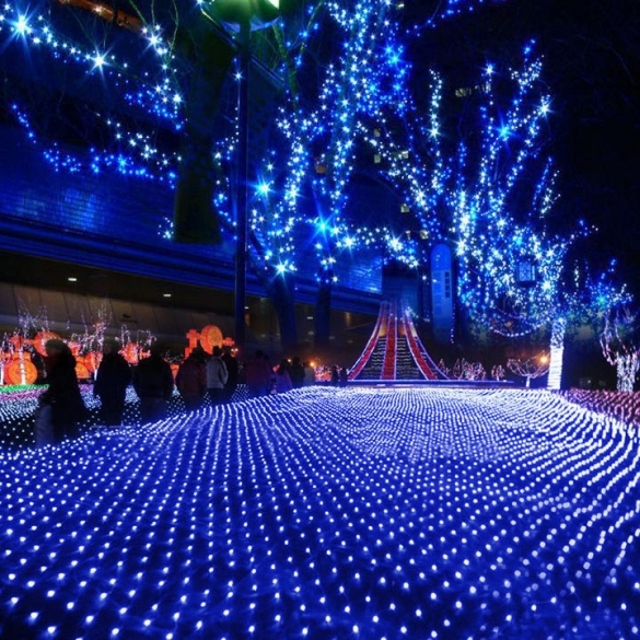Blue 100 Led Net Mesh Decorative Fairy Lights Twinkle Lighting Christmas Wedding Party Eu/220v