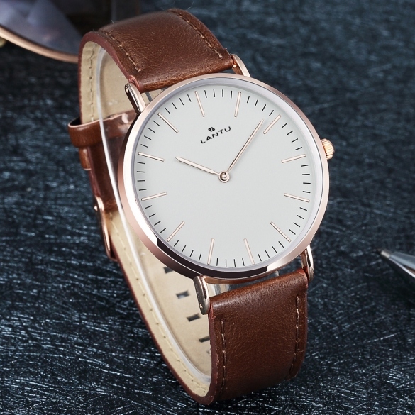 Fashion Men Round Dial Synthetic Leather Band Watch Wristwatch Analog ...