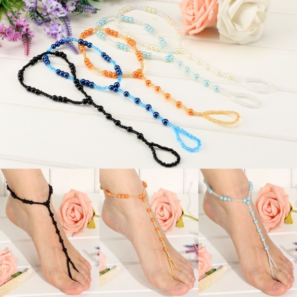 Hot Fashion Women Bohemia Style Elastic Beads Decor Sweet Beach Casual Anklets
