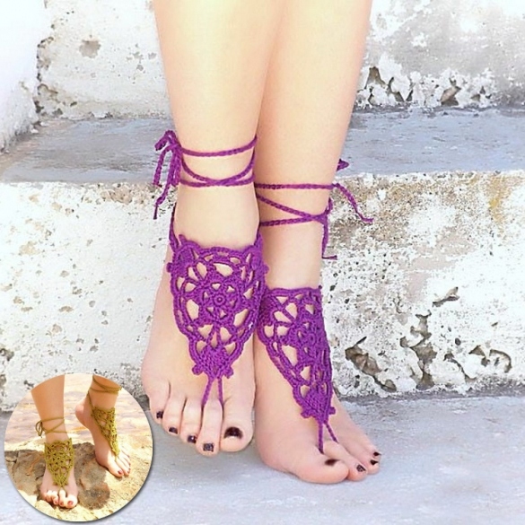 Fashion Women's Crochet Barefoot Sandals Beach Knit Anklet 1 Pair