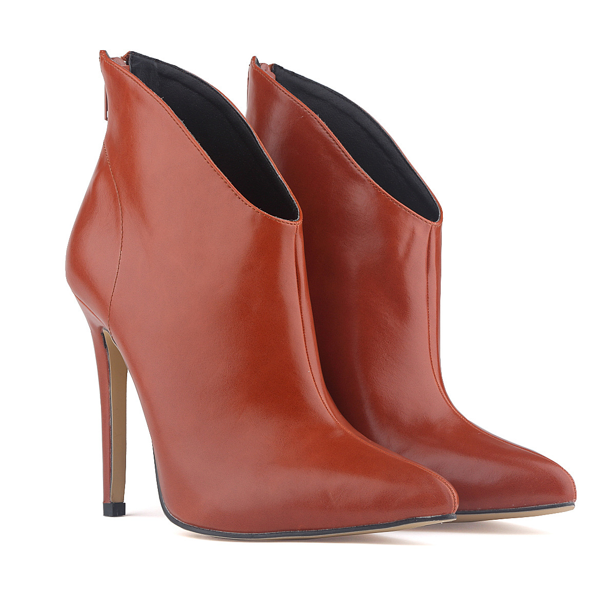 Patent Leather Pointed-toe High Heel Ankle Boots Featuring Back Zipper