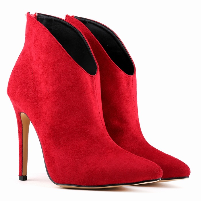 Faux Suede Pointed-toe High Heel Ankle Boots Featuring Zipper Back