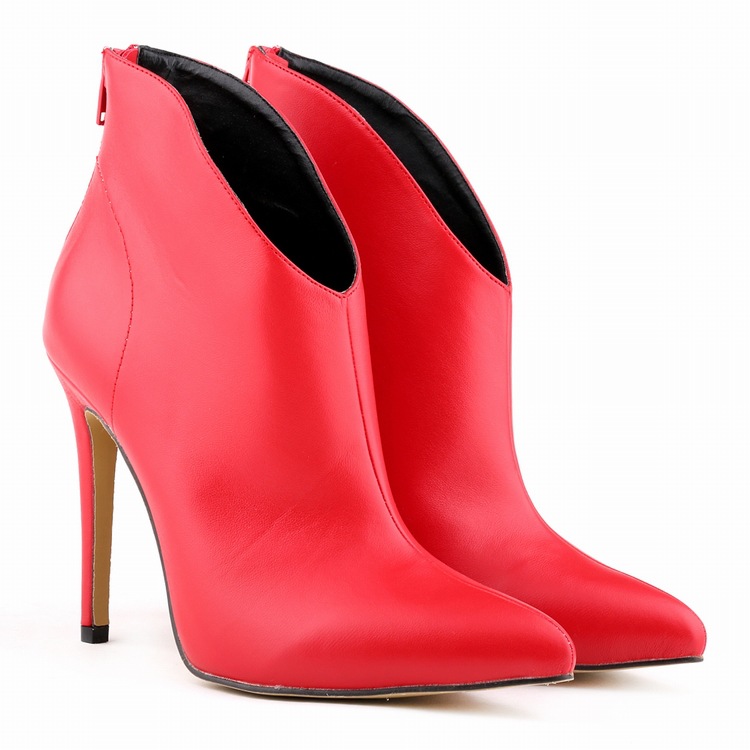 Faux Leather Pointed-toe High Heel Ankle Boots Featuring Zipper Back