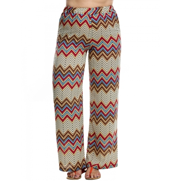 Meaneor Women Elastic Waist Multi-colors Print Wide Leg Pants Cotton Loose Casual Straight Trousers