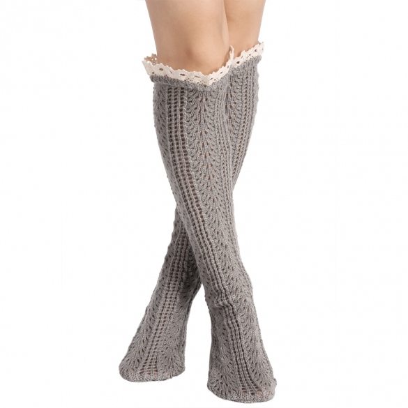Avidlove Button Boot Socks With Lace Trim Long Wool Knitted Socks Leg Warmer