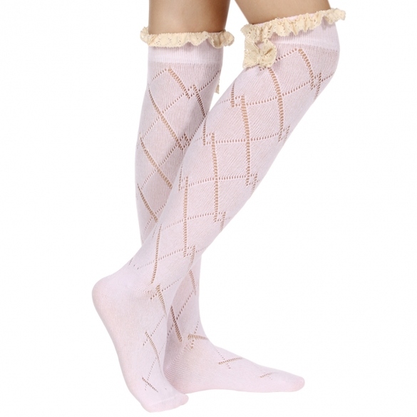 European Style Women Sweet Lace Bowknot Spring Autumn Winter Over Knee Socks