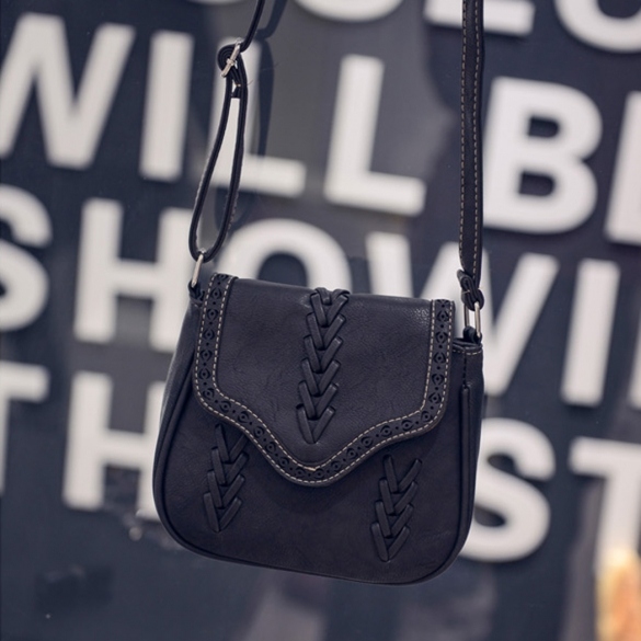 Women Synthetic Leather Messenger Bag Weave Hollow Soft Flap Casual