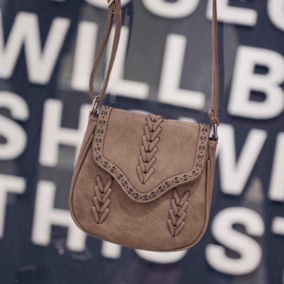 Women Synthetic Leather Messenger Bag Weave Hollow Soft Flap Casual