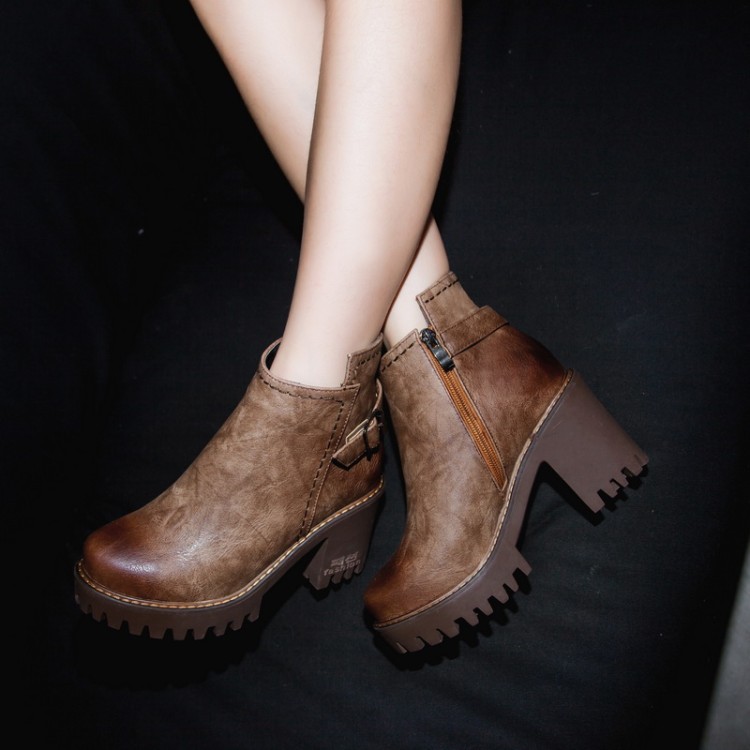 Fall Fashion Chunky Heel Brush Color Ankle Boots