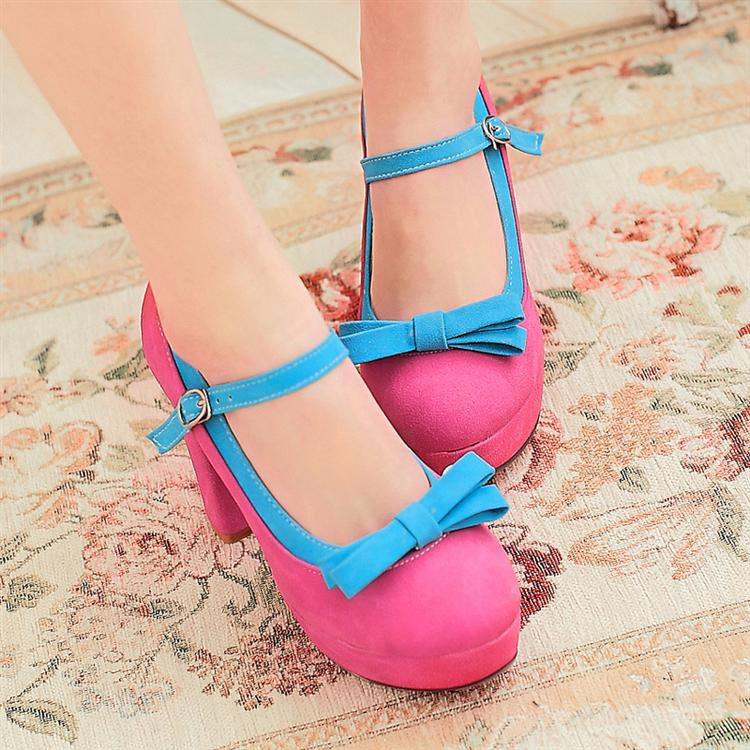 Sweet Princess High Heels Lovely Bowknot Color Matching Shoes