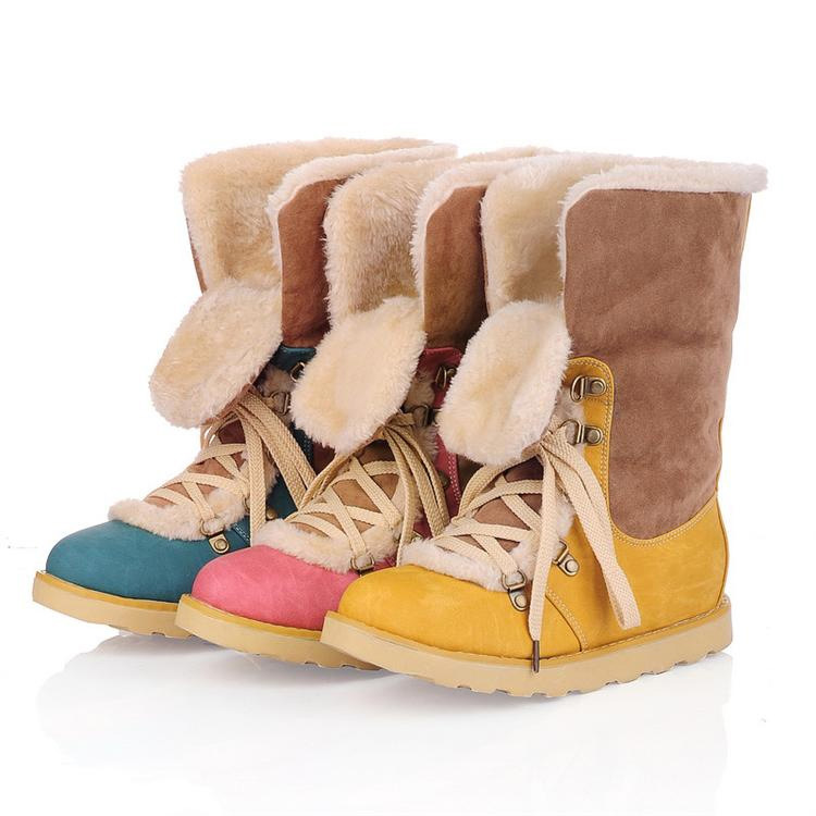 Patchwork Lace Up Fur Lining Flat Martin Boots