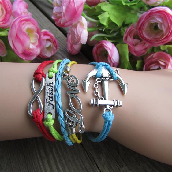 Colorful Anchor Love 8 Romantic Hand-made Cord Bracelet