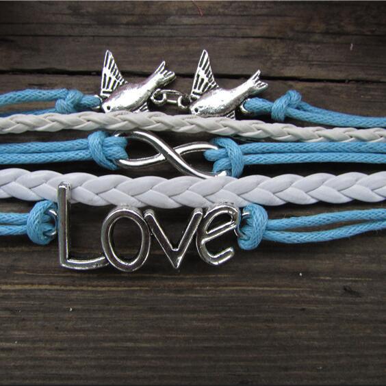 Classic Love Dove Eight Hand-made Leather Cord Bracelet