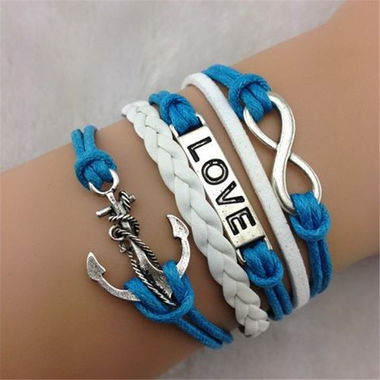 Anchor Number 8 Love Leather Cord Bracelet