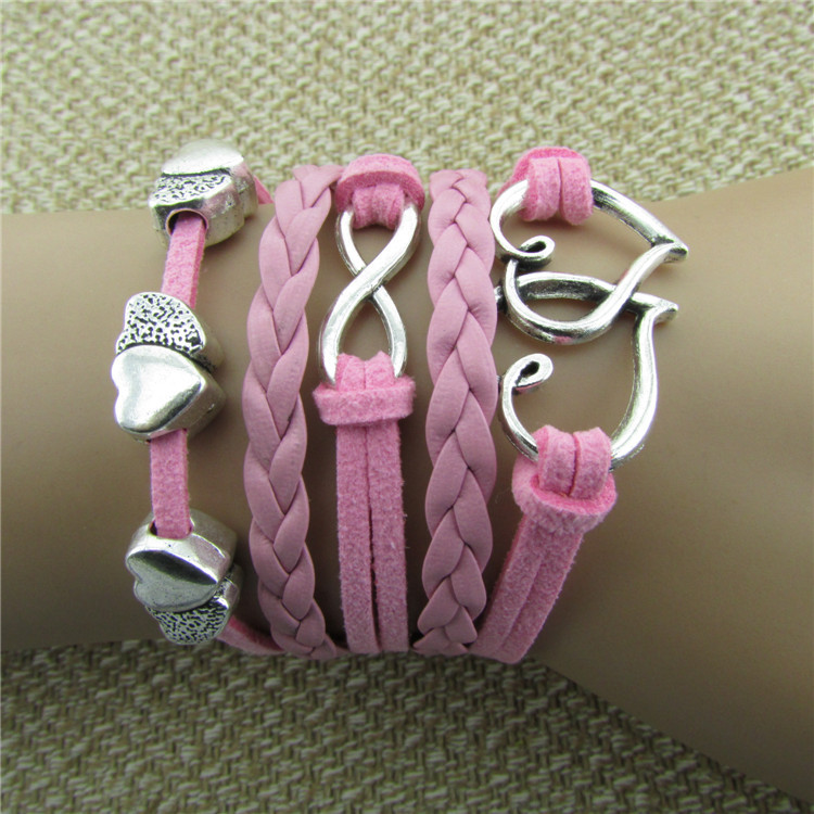 Sweet Pink Heart Wax String Bracelet