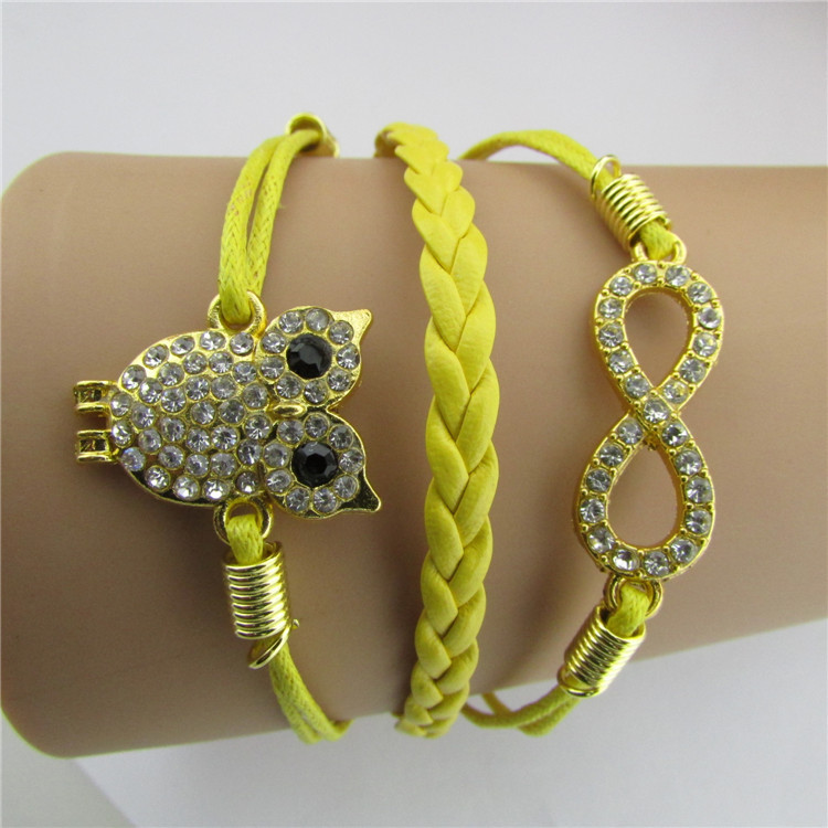 Luxury Crystal Owl 8 Fashion Leather Bracelet