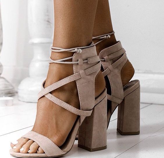 Suede Lace up Block Heel Sandals on Luulla