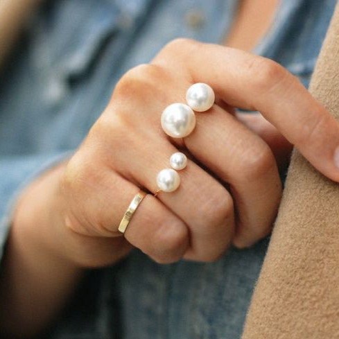 Adjustable Big Small Pearl Ring