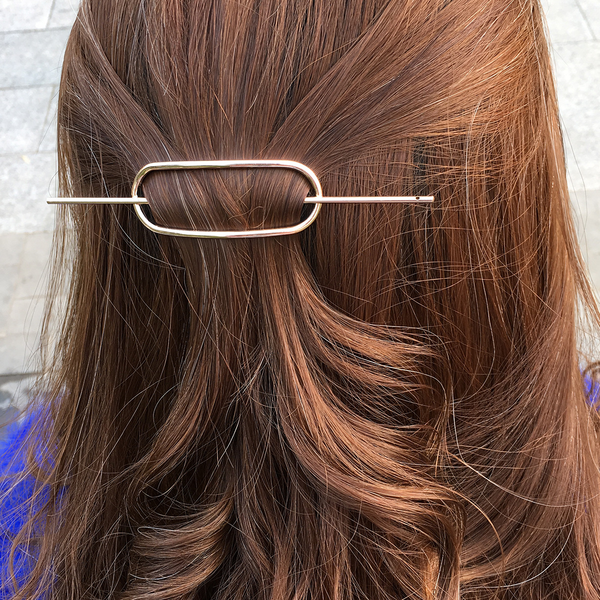 Minimalist Geometric Open Shaped Rectangular Hair Pin - Gold / Silver