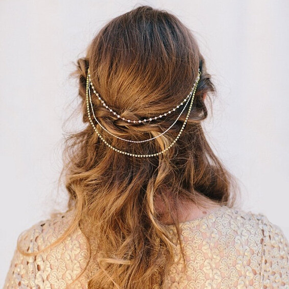 Luxury Bride Crystal Pearl Beads Tassel Chain Multilayer Manual Hair Clips