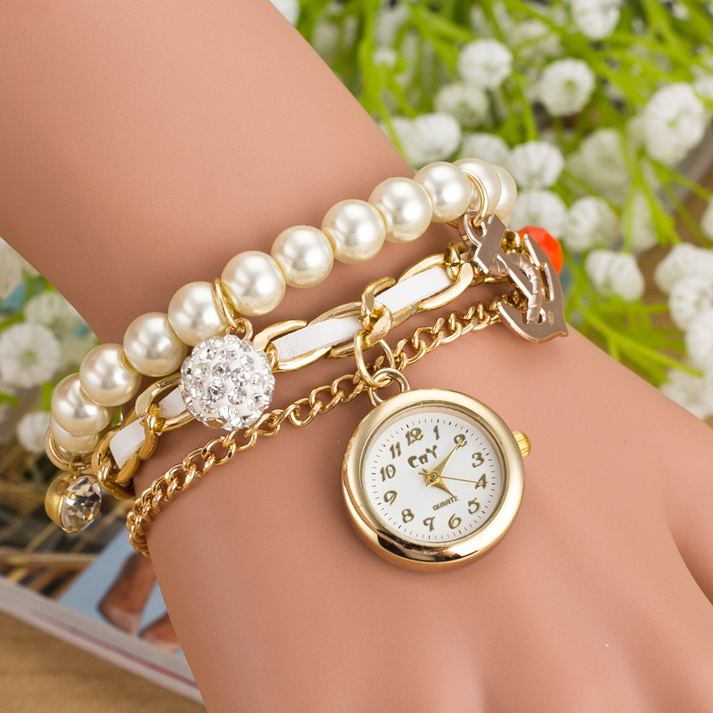 Fashion Pearl Beads Anchor Tassel Bracelet Watch