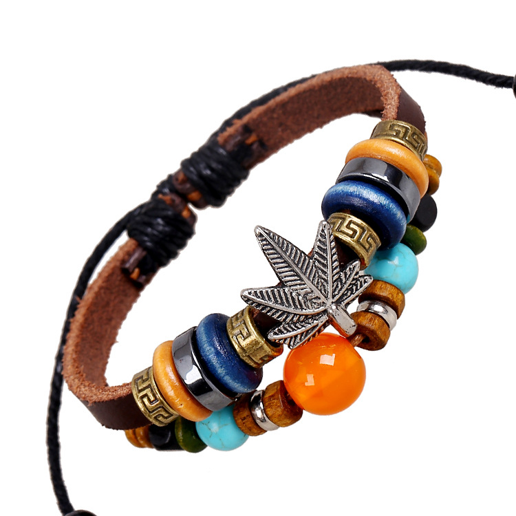 Maple Leaf Beaded Leather Bracelet