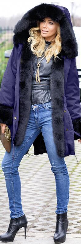 Fur Collar Cotton-padded Long Hoodie Coat