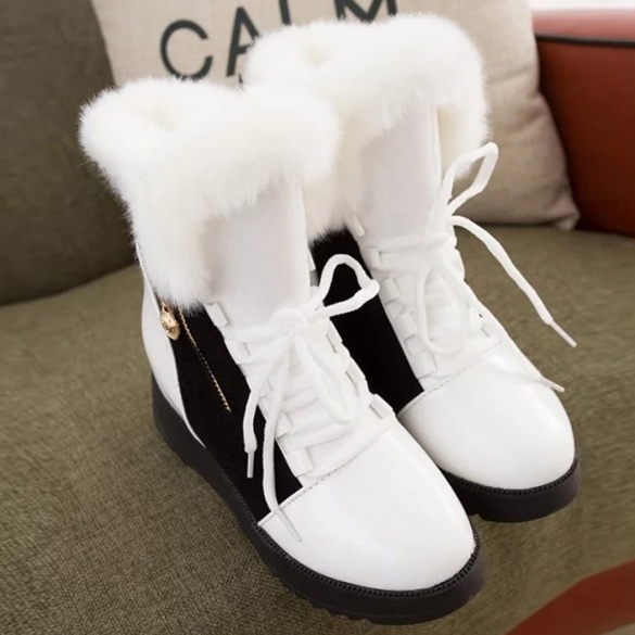 Fashion Women Winter Warm Lace Up Ankle Snow Boot Flat Heel Fleece Lined Size 36-40