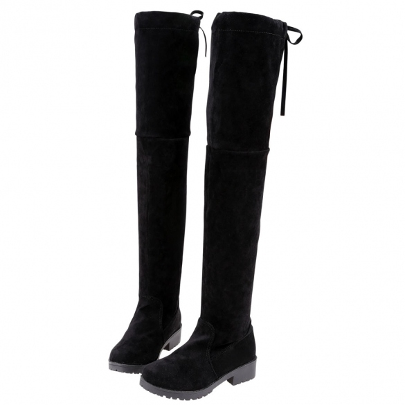 Women Fashion Autumn Winter Slip-on Faux Suede Over Knee High Flat Boots