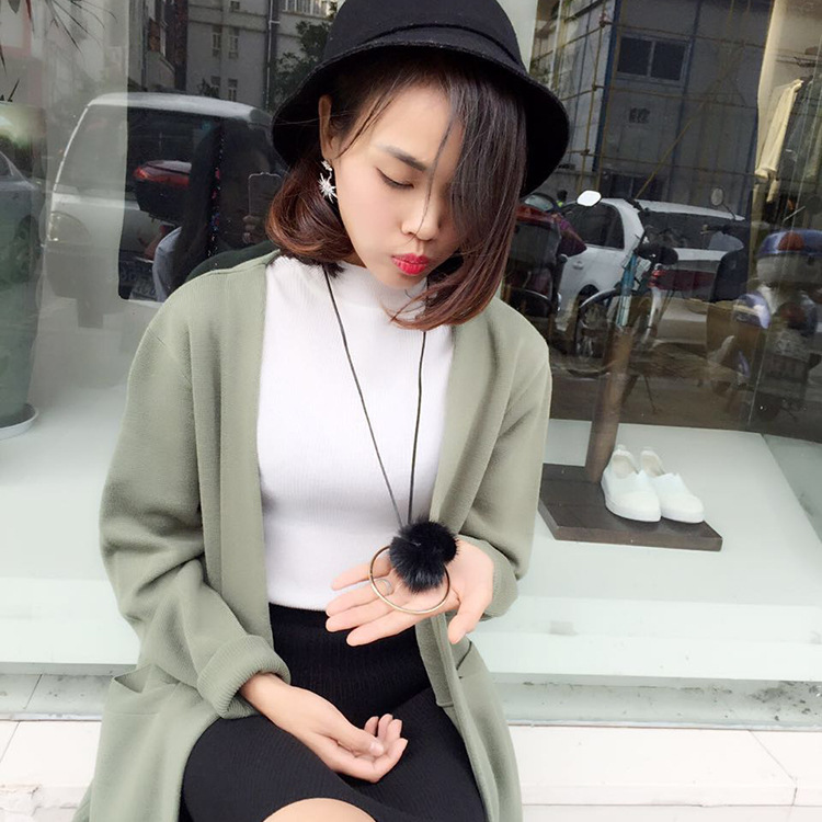 Autumn And Winter Long Sable All-match Simple Ring Ball Sweater Chain