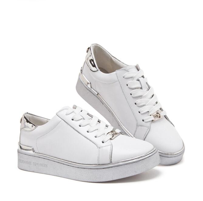 White Lace-up Faux Leather Sneakers