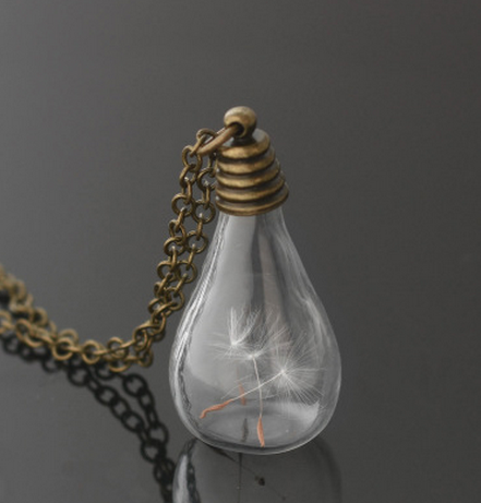 Water Drop Glass Dandelion Necklace