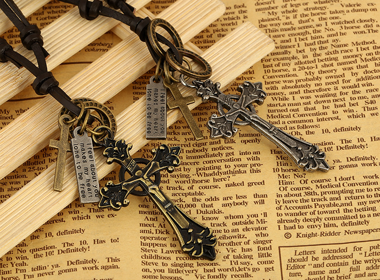 Hot leather alloy Cross Necklace