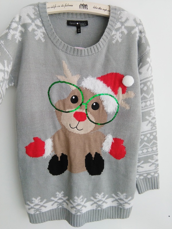Cute Christmas Elk Sequins Glasses Gray Knitting Sweater