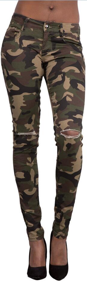 Camouflage Low Waist Split Knee Pencil Pants