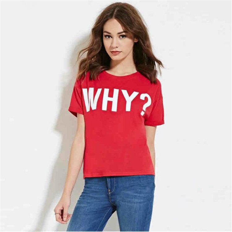 Red ‘why ?’ Slogan T-shirt Featuring Crew Neckline