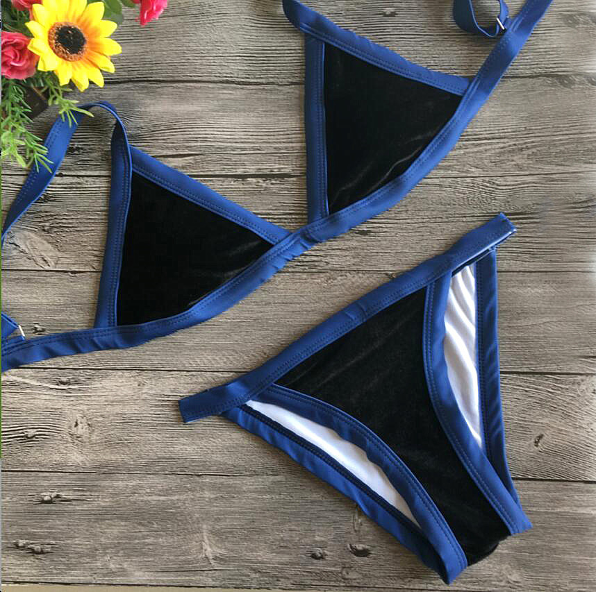 Style Blue Flannel Two Pieces Swimwear