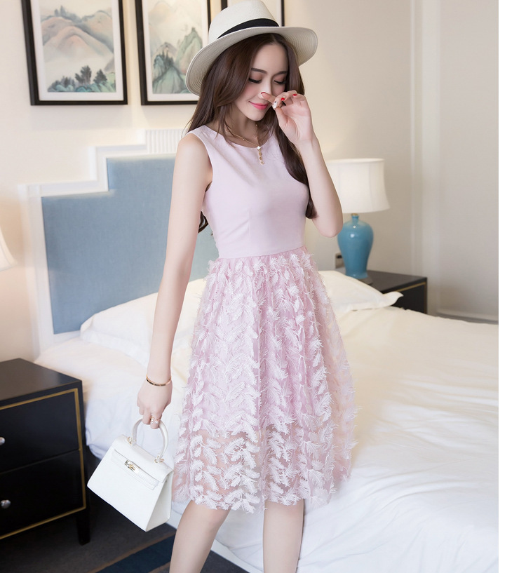 Feather Embroidery Thin Sleeveless Party Dresses