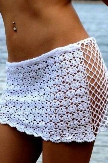 Sexy Fishnet Hollow Out Beach Mini Skirts