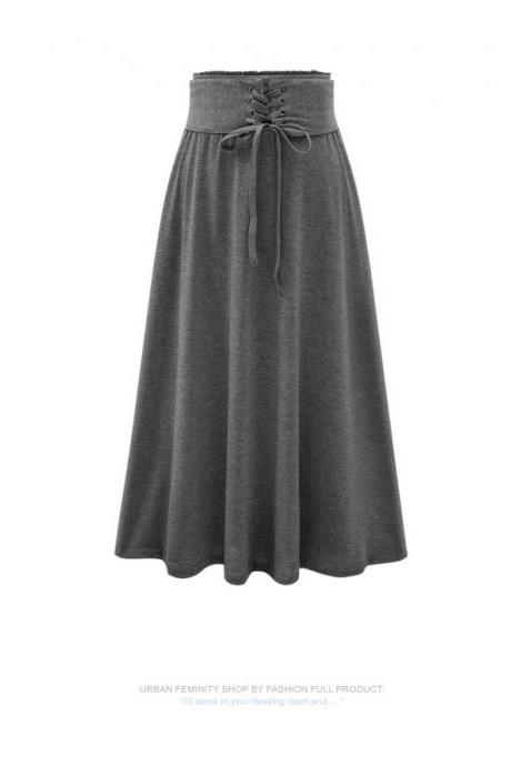Waist band Elastic Solid Modal Flare Long Skirt