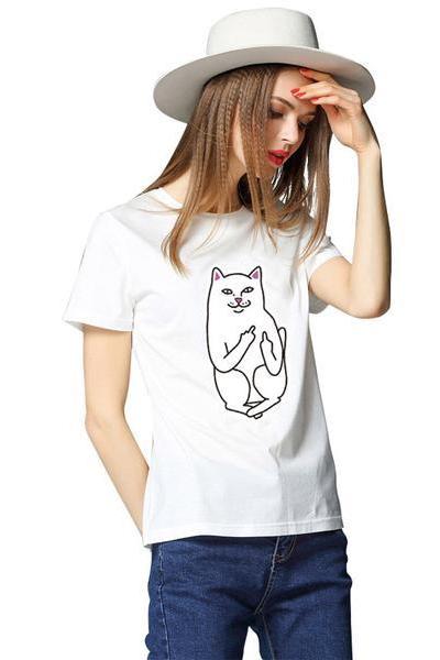 Scoop Cat Print Short Sleeves Regular T-shirt