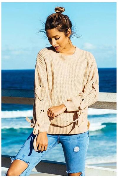 Pure Color Long Sleeves Scoop Straps Regular Sweater