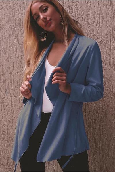 Ruffles Lapel Candy Color Long Sleeves Open Cardigan
