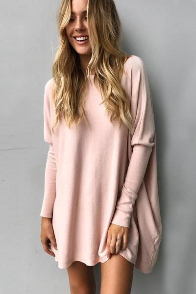 Long Batwing Sleeves Loose Pure Color Long Sweater