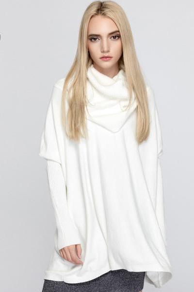 High Neck Long Batwing Sleeves Pure Color Loose Sweater