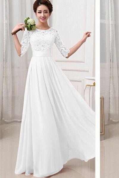 Lace Chiffon Patchwork High Waist Half Sleeves Long Party Dress