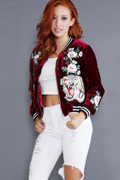 Roses Embroidery Print Long Sleeves Short Coat
